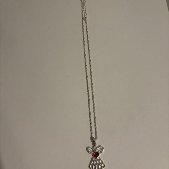 Silver Angel Necklace with Red Rhinestone - Picture 2 of 2